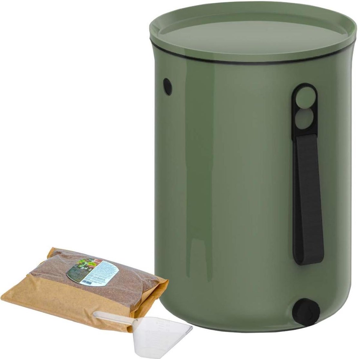 Organko 2 (96 liter) Biologische keukenafvalemmer van gerecycled kunststof starterset voor keukenafval en compostering + 1 kg EM gistingsactivator (olijf)