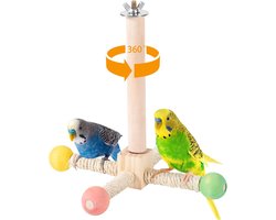Interactief roterend papegaaienspeelgoed - Roterend zitstokspeelgoed - Houten vogelroterende oefenstandaard - Vogelspeelgoed - Vogelkooi-accessoire - Voor grasparkieten, valkparkieten en kleine vogels