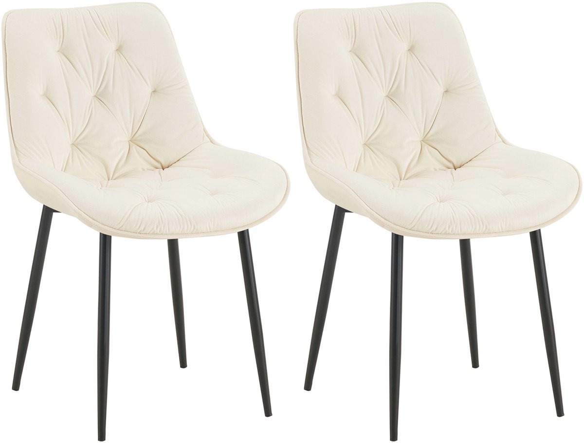 CLP Wallace Set van 2 eetkamerstoelen - Zonder armleuning - Metalen frame - Vloerbeschermers - Velvet - Fluweel/creme
