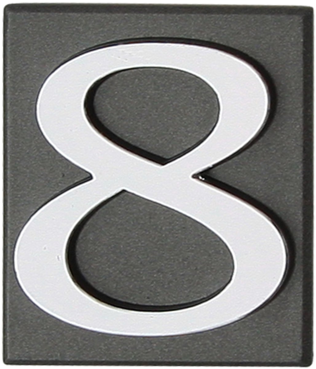 Domino® Deurnummer Zelfklevend INV - "8" - Grafiet - Woonhuisnummer Hotelkamernummer 40x47mm - Huisnummer Brievenbus Adresnummer Stickers - Huisnummerplaatje - Deur en Kamernummer - Lockernummer