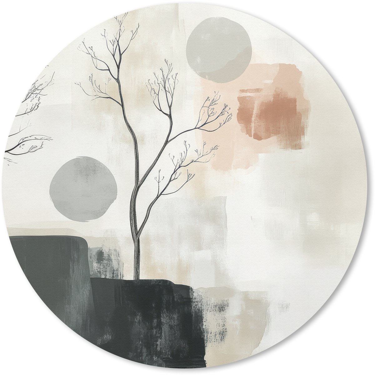 Muismat rond 30x30 cm - Mousepad Wabi sabi - Beige - Plant - Ronde muismatten
