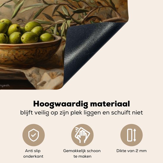 KitchenYeah® Protection plaque induction 81.2x52 cm - Olives - Nature morte - Vintage - Protege plaque de cuisson - Couvre plaque induction - Protecteur d'induction - Cuisine