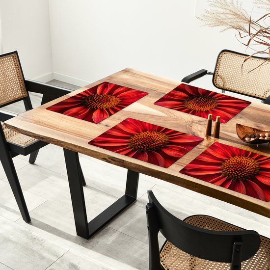 Sets de table - 6 pièces - 45x30 cm - Set de table en plastique - Gros plan - Fleur - Rouge - Dessous de plat - Décoration de table - Accessoires de décoration de table de cuisine