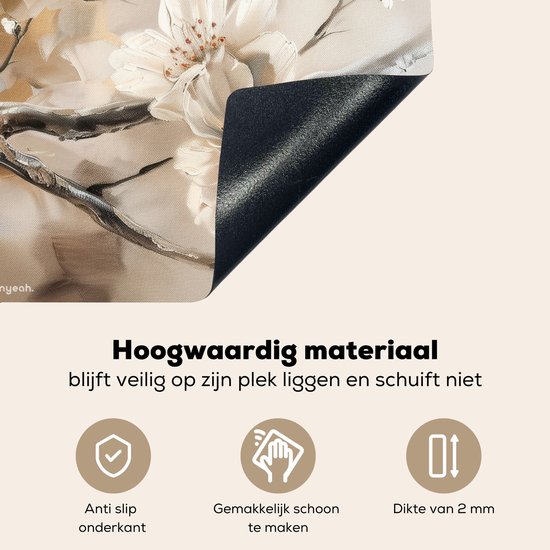 KitchenYeah® Protection plaque induction 77x51 cm - Fleurs - Abstrait - Peint - Beige - Protege plaque de cuisson - Couvre plaque induction - Protecteur d'induction - Cuisine