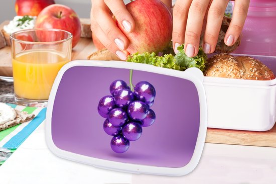 Boîte à pain blanche - Lunchbox Raisin - Disco - Paillettes - Violet - Boîte à lunch 18x12x6 cm