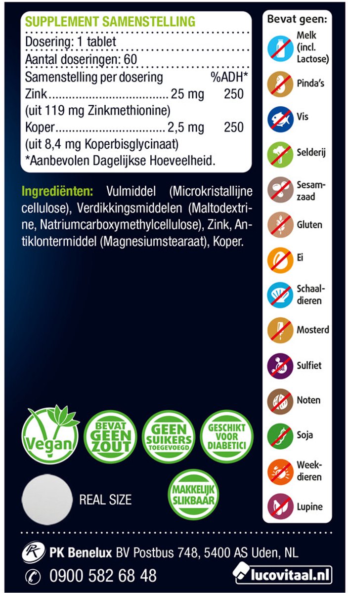 Lucovitaal Zink Methionine & Koper - 2 x 60 tabletten - Voordeelverpakking — afbeelding 2