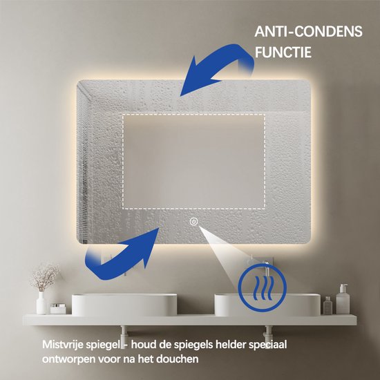 FENOME Miroir de salle de bain avec éclairage LED intégré et chauffage - Miroir de salle de bain - Miroir de salle de bain - Miroir de Douche - Chauffage Anti Condensation - 70 x 100 cm [DELUXE]