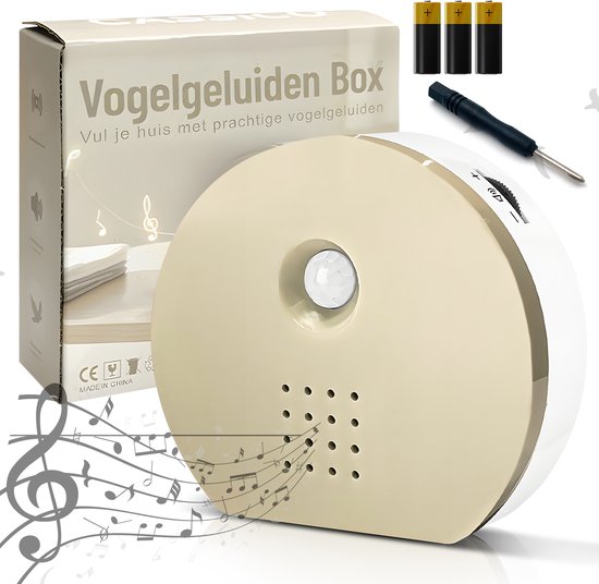 CASSICO® Vogelhuisje Met Geluid - Vogelgeluiden Huisje met Sensor - WC Kastje - Met Bewegingsmelder - Crèmekleur - Incl. Batterijen en Schroevendraaier