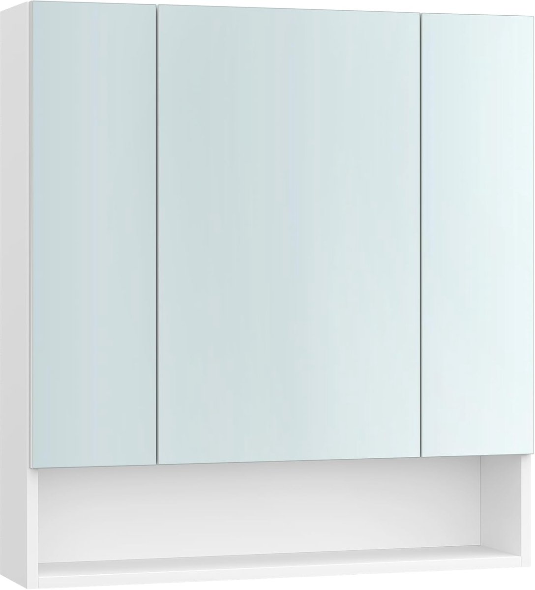 Badkamerkast met 3 deuren, spiegelkast, badkamerkast, open vak, verstelbare planken, 16,5 x 70 x 75 cm, wolkenwit