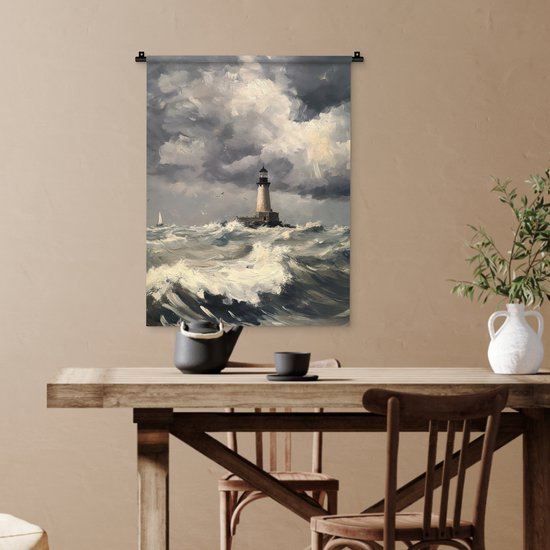Tapisserie murale 60x80 cm - Phare - Vagues - Storm - Tapisserie - Tapisseries