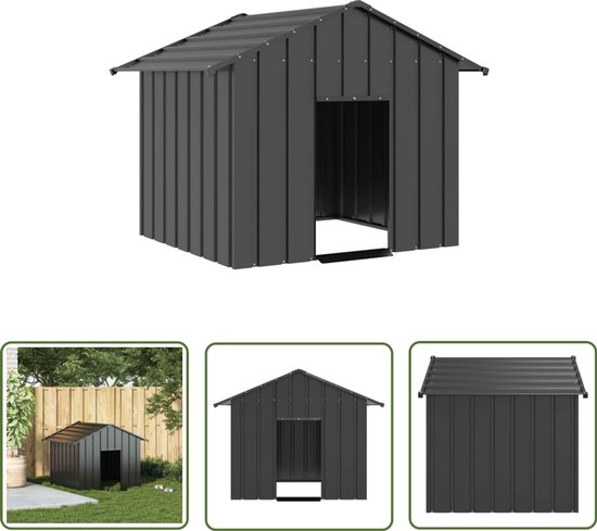 The Living Store Hondenhok met dak 131x101x102 cm gegalvaniseerd staal - Hond Hok - Hondenverblijf - Hondenhuis - Outdoor Kennel - Dierenverblijf