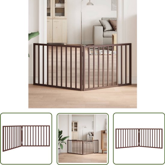 Barrière pliante pour chien The Living Store, 2 panneaux, 160 cm, bois de peuplier marron - Barrière pour chien - Barrière pliante - Protection Puppy - Barrière d'escalier - Dierenverblijf