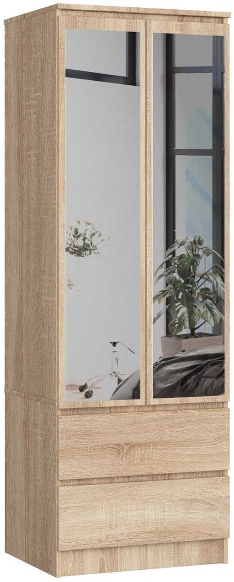 Akord Kledingkast STAR S60 met Spiegel 2 Deuren en 2 Lades / AKORD Furniture Factory / Sonoma Eik / 60 x 180 x 51 cm