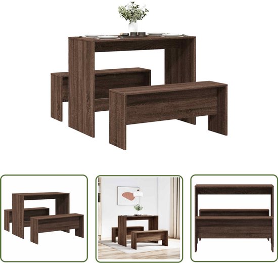Table à Manger Et Bancs 3 Pcs Bois D'ingénierie Chêne