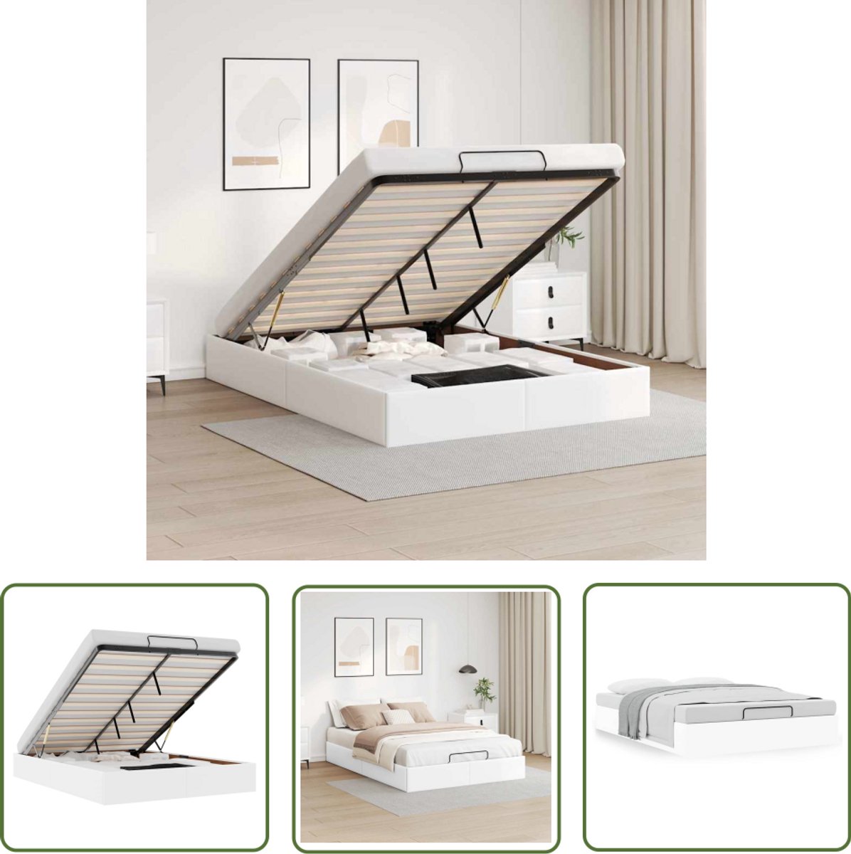 The Living Store Bedframe zonder matras 140x190 cm kunstleer wit - Voetensteun - Hoofdbord - Tweepersoonsslaapbank - Bankbed - Opslagmogelijkheid