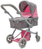 Bol.com Baby Mix - Poppenwagen - 2-in-1 - Grijs met Roze Accenten - Wendbare Wielen - Stevig Frame - Opbergvak - Kinderwagen voo... aanbieding