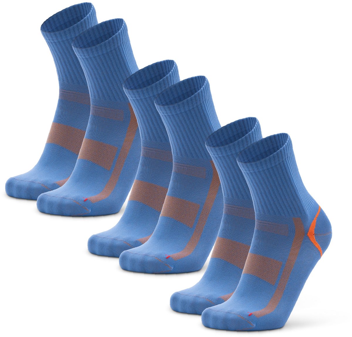 DANISH ENDURANCE Korte Sport Sokken - Lichte Compressie - Anti Blaren - 3-paar - Blauw/Oranje - Maat 35-38