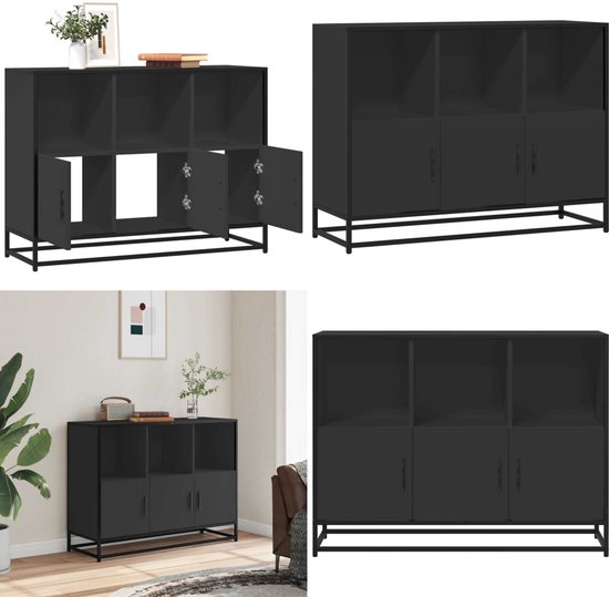 VidaXL Dressoir 104x35x70 Cm - Zwart Bewerkt Hout Met Lades En Deuren