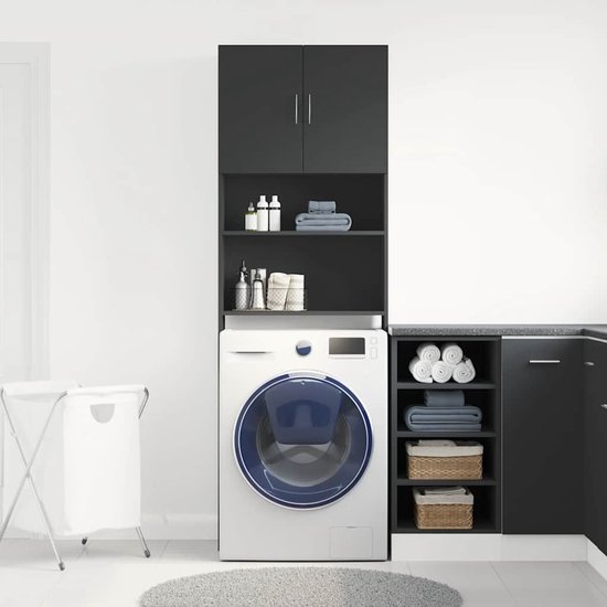 Meuble De Rangement Pour Lave-linge Et Sèche-linge - Bois D'ingénierie 64x24x190 Cm - 4 Compartiments, Couleur Chêne Marron - 5