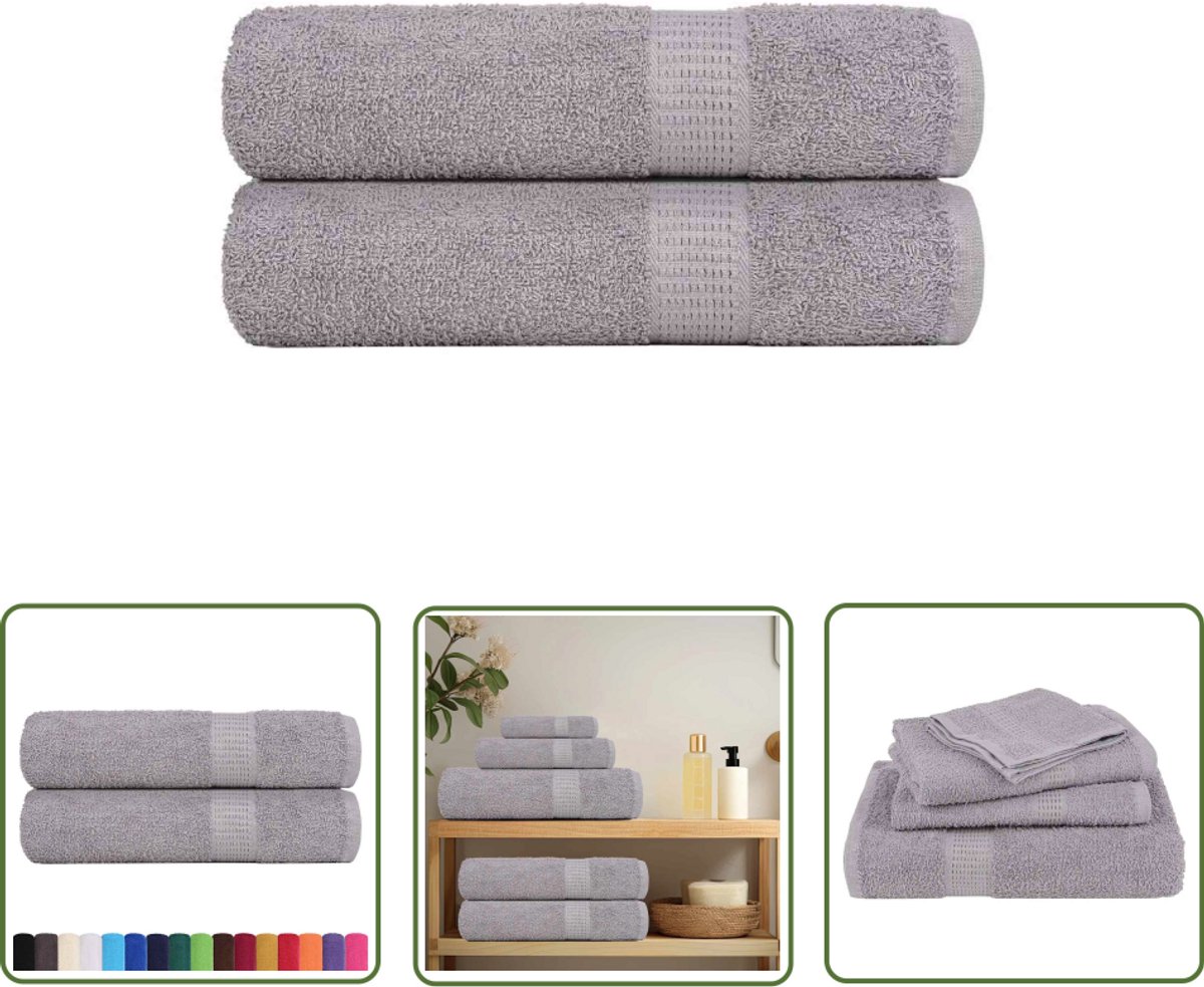 The Living Store Handdoeken 2 st 50x100 cm 360 g/m² 100% katoen grijs - Badhanddoek - Handdoek Set - Katoenen Handdoek - Grijze Handdoek - Zachte Handdoek