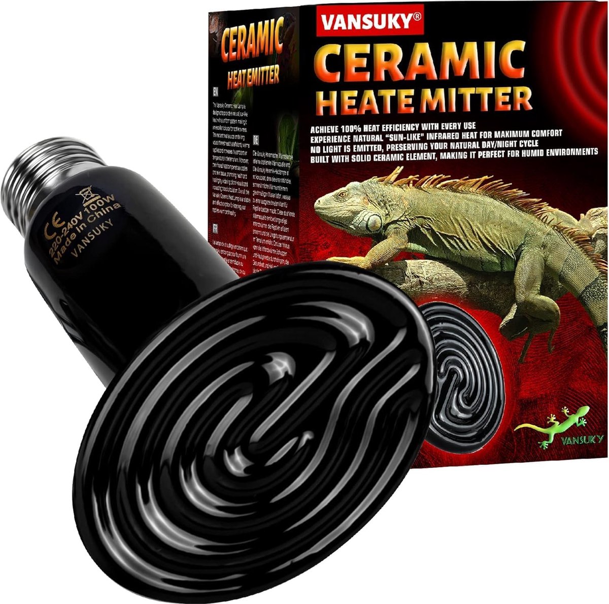 Keramische Verwarmingslamp voor Reptiel Dieren - E27, 100W, Geschikt voor Hagedissen, Slangen en Hamsters