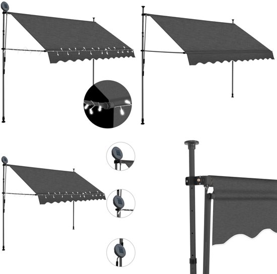 vidaXL banne rétractable manuel avec LED 300 cm Anthracite - Store banne rétractable - Auvents rétractables - Store banne rétractable - Auvents rétractable