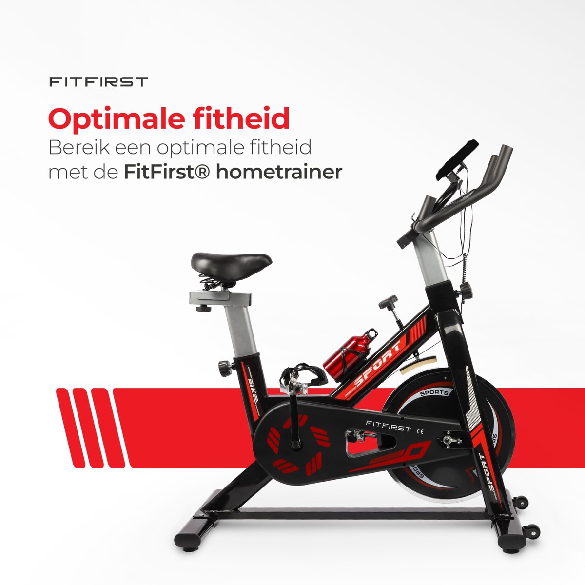 Afbeelding 2 van FitFirst® Rider 3 Hometrainer | Met Trainings Apps | FitShow, Kinomap en Zwift | Ingebouwde hartslagmeter | Display met info | Met Bidon | Max 150KG gebruikersgewicht en tot 1.90m | Spinning Fiets | Fitness Fiets