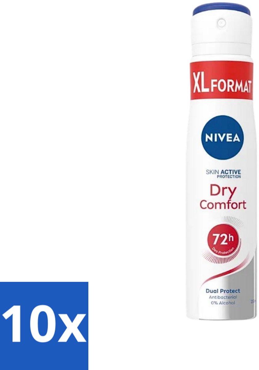 Nivea - Deospray - Dry Comfort - Actieve Bescherming Van De Huid - 250 ml - Bulkverpakking - 10 stuks