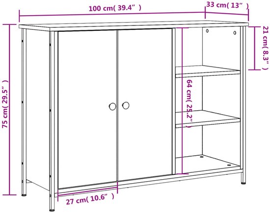 vidaXL Buffet - Buffets - Meuble de rangement - Armoire murale - Buffet 100x33x75 cm bois travaillé gris sonoma