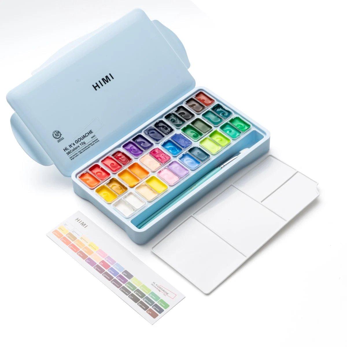 HIMI - Gouache - Twin split cups - set van 36 kleuren - 12g - 3 penselen - Ice Blue — afbeelding 15