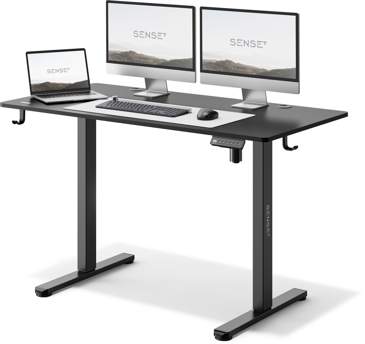 SENSE7 NOJO - Zit Sta Bureau - Elektrisch Verstelbaar - 120 x 60 cm - Computerbureau - Gamingbureau - Elektrische Hoogteverstelling - Geheugenfunctie - Hoofdtelefoonhouder - Kabelopbergsysteem - Zwart