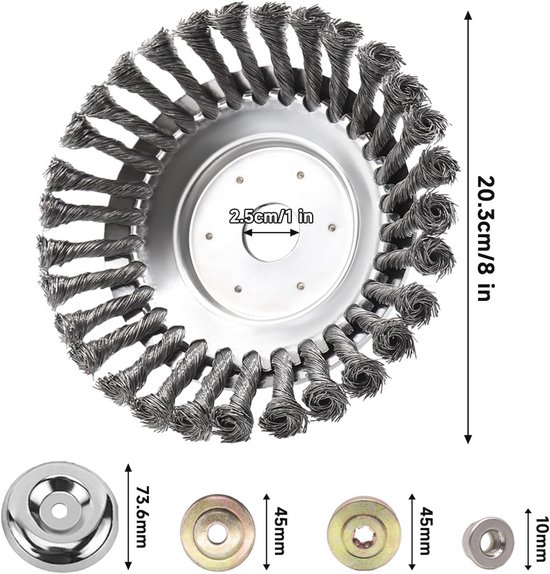 Onkruidborstel voor Bosmaaier, Motorzeis, Stalen Borstel 190 mm in Werking aansluiting 20 of 25,4 mm