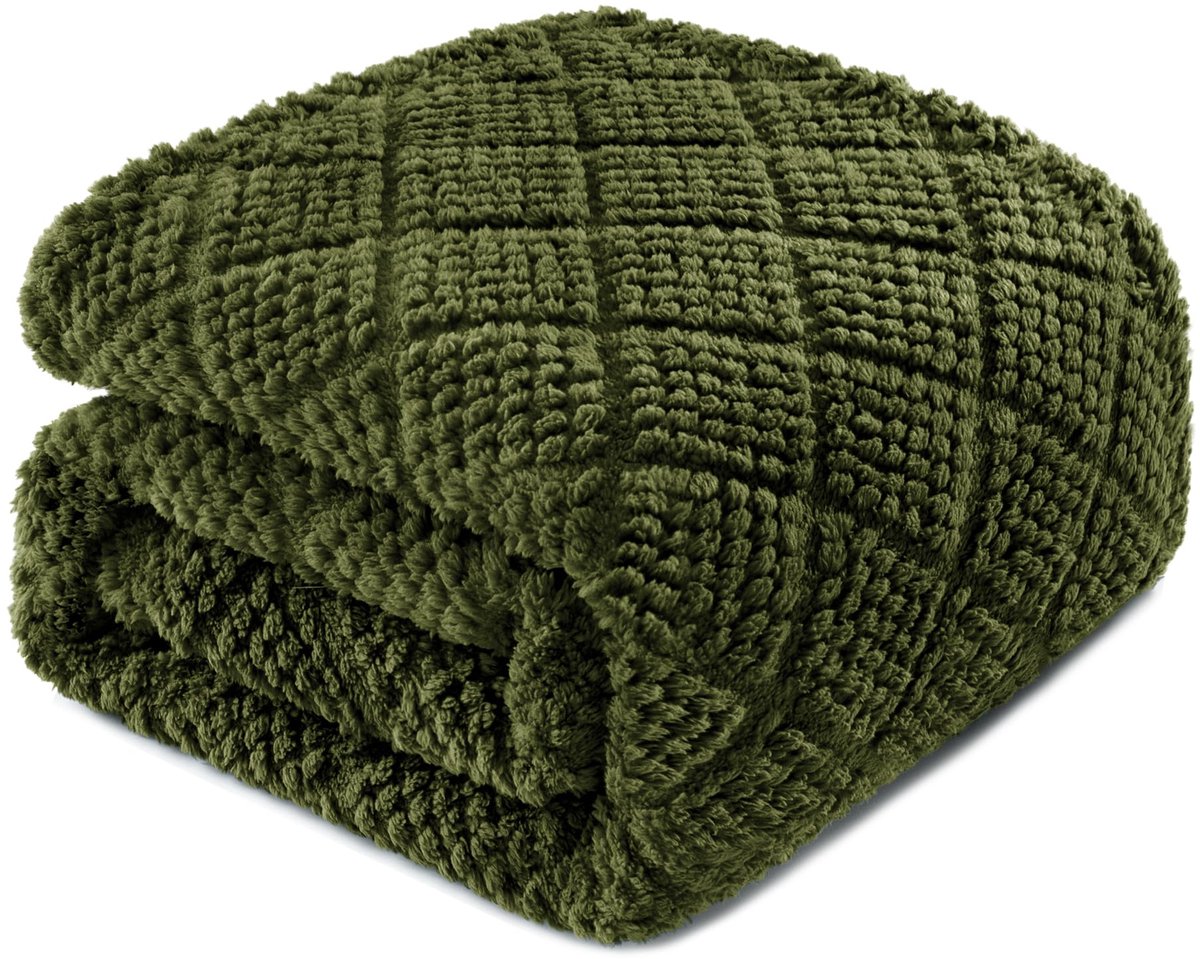 Unyqoos Zachte en Luxe Wafeldeken voor Comfort en Stijl in Elk Seizoen, 130 x 150 cm, Olijfgroen