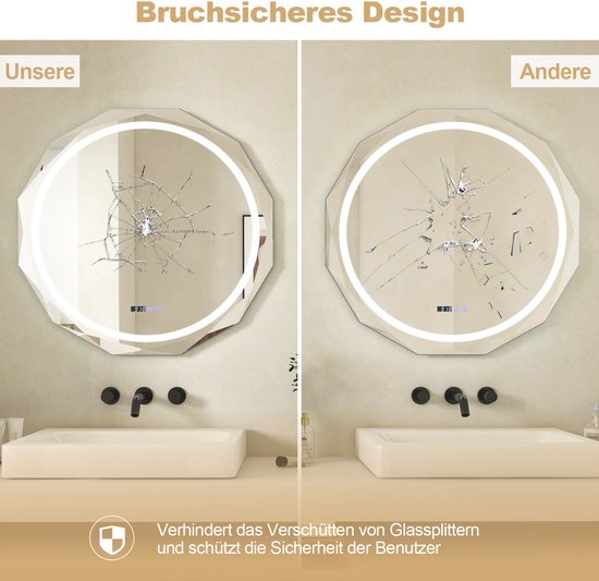 Lumoire® Badkamerspiegel met Verlichting - Neon - 80CM Rond - Anti Condens Verwarming - Mat Zwart