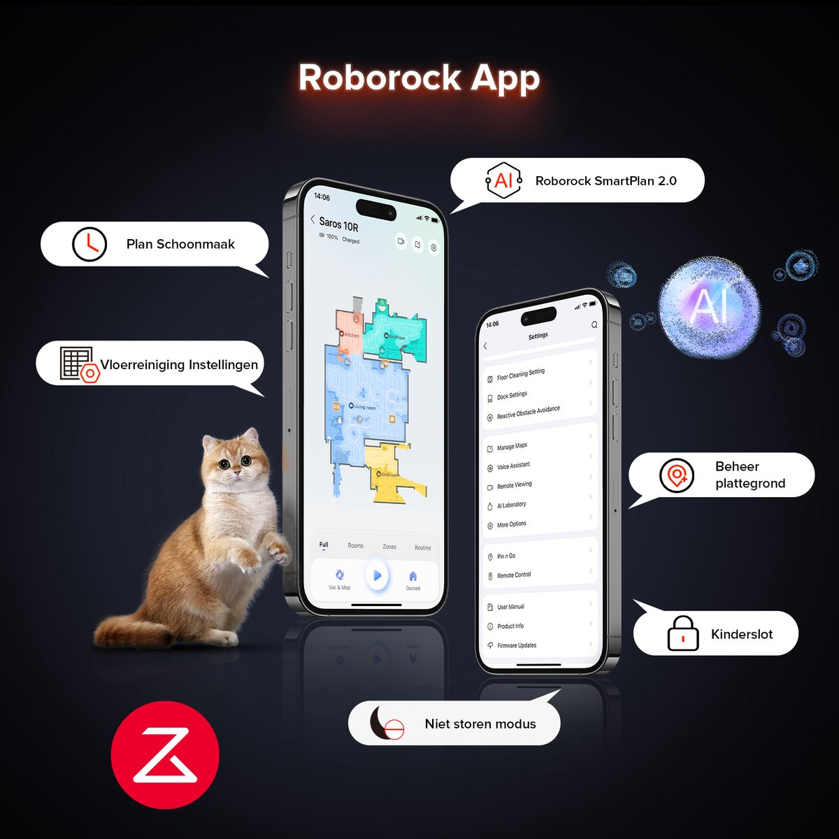 Roborock Saros 10R-Robotstofzuiger Met Dweilfunctie-22000Pa-7,98 cm Ultraslank Ontwerp-Vuildetectiesysteem-80℃ Warmwatermopwas-Zelfreinigend Station & Anti-Klit Borstels-Slimme spraakassistent-S8 maxv ultra Upgrade — afbeelding 6