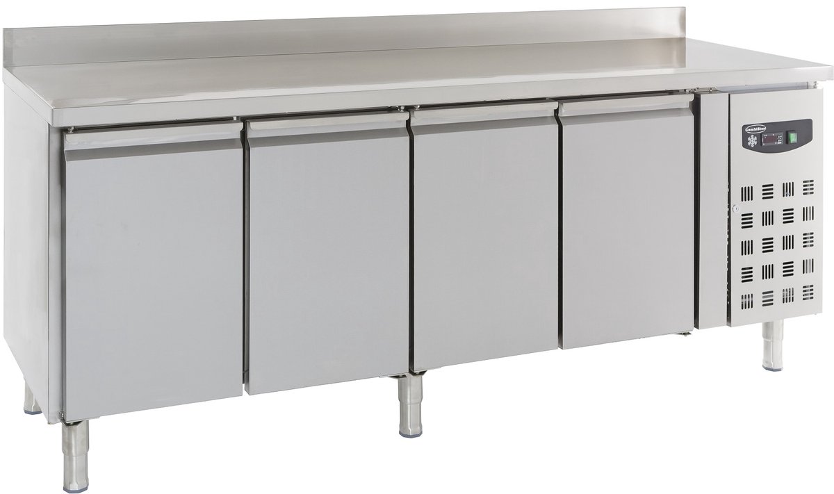 Combisteel Koelwerkbank - STANDARD LINE - 553L - 4 Deuren 1/1 GN-2°C/+8°C - Geforceerd - Achter Rand - 2230x700x850/950mm Grijs