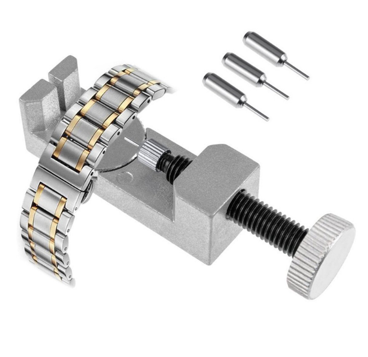 Horlogereparatiegereedschap - Horlogebandverwijderaar - Metalen verstelbare horlogebandconnectorpenverwijderaar - Horlogereparatiegereedschapsset met 3 extra pinnen (zilver)