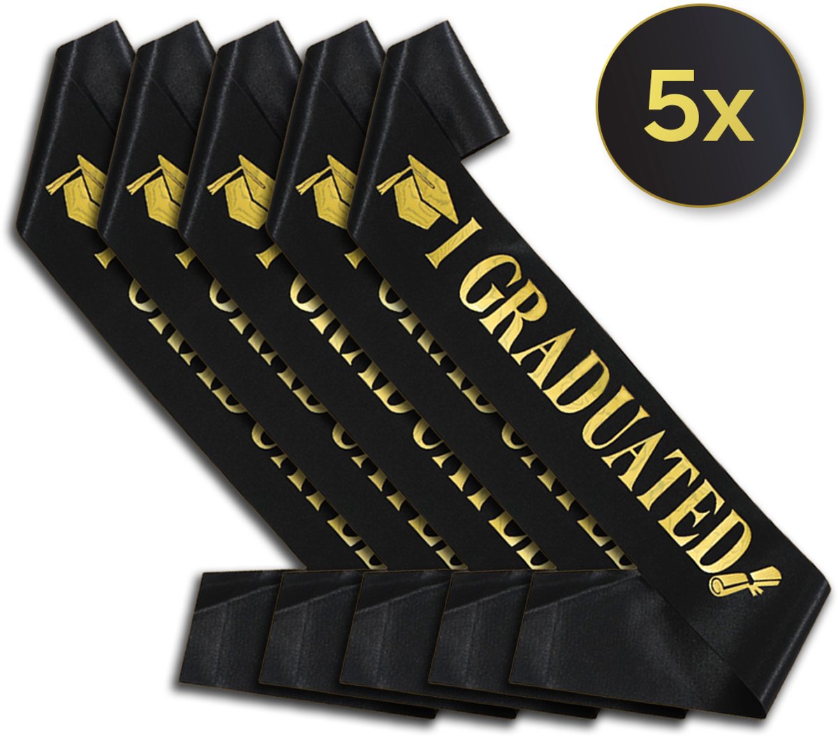 LUQ - Graduation Sjerp – Zwart met Gouden Tekst - 5 Stuks – Accessoire Geslaagd, Afstuderen & Graduation