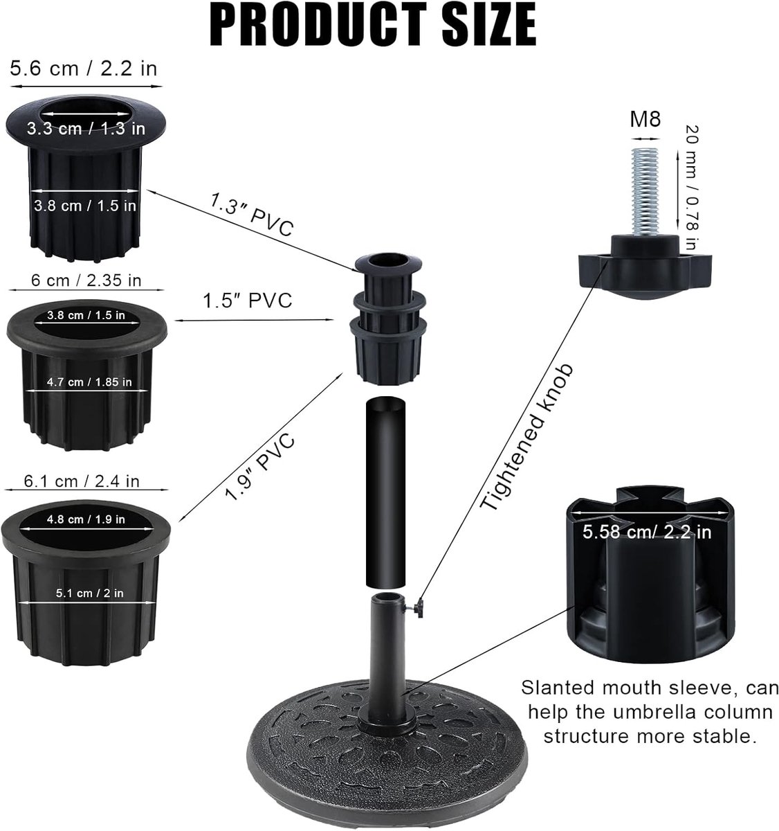 Support De Parasol, Parasol Extérieur Prise De Sol Avec 4 Pièces De Ongles De 40cm, Pied De Parasol Amovible Pour La Pêche En Plein Air, Le Jardin, La Pêche, La Plage (Noir