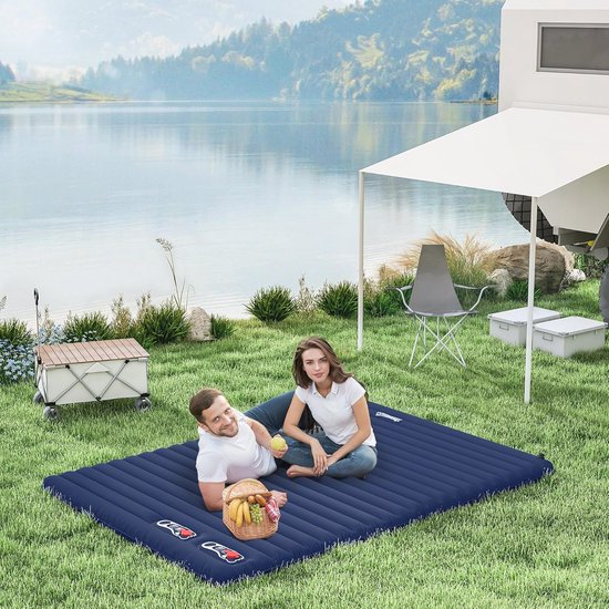Zelfopblazende Campingmatras voor 2 Personen - Opvouwbaar en Comfortabel, Marineblauw — afbeelding 2