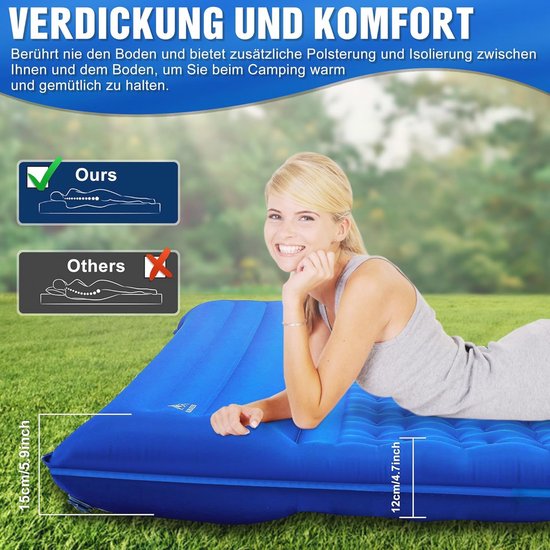 Opblaasbaar Camping Matras 196 x 140 cm - Lichtgewicht Zelfopblazend 2 Personen Matras met Kussen voor Backpacking en Strand van GLOWCOLOGY — afbeelding 4