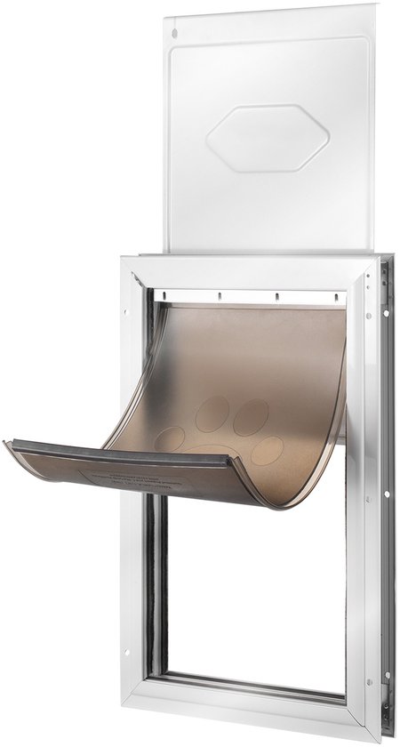 Dierenluik, 42,3 x 70,6 cm, Aluminium Frame met slot en Klepsysteem, Weerbestendige Hondendeur voor binnen/buiten, maat XL, wit