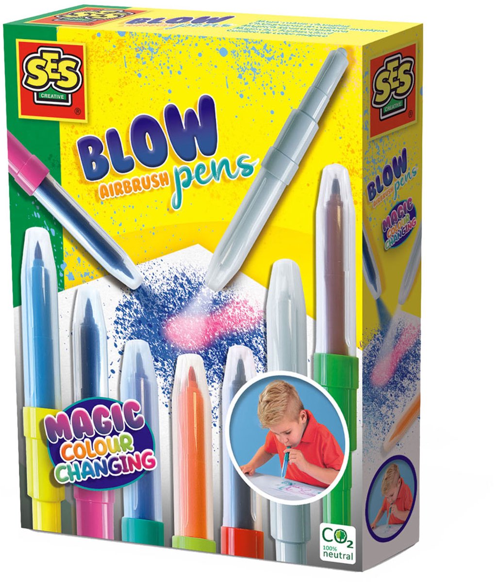 SES - Blow airbrush pens - Magisch kleurveranderen - tweekleurige blaasstiften - goed uitwasbaar - met kleur veranderende blaasstift