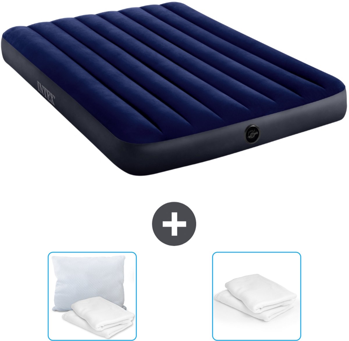 Intex Luchtbed - Twijfelaar - 137 x 191 x 25 cm - Blauw - Inclusief Kussen en Kussenbeschermer
