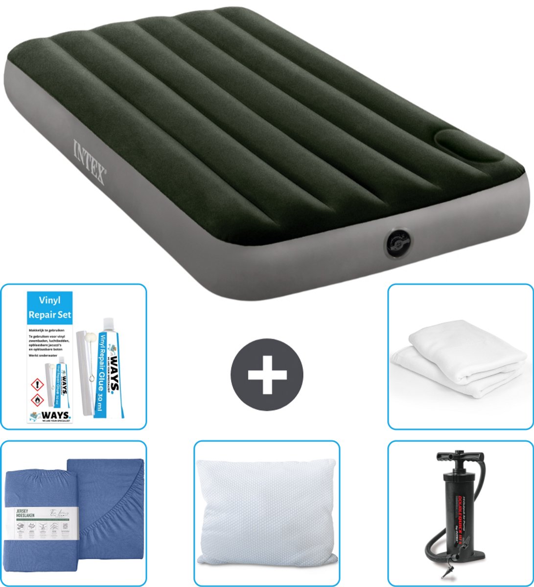 Intex Luchtbed - 1-Persoons - 99 x 191 x 25 cm - Groen - Inclusief Hoeslaken - Kussen - Pomp - Reparatieset en Kussenbeschermer