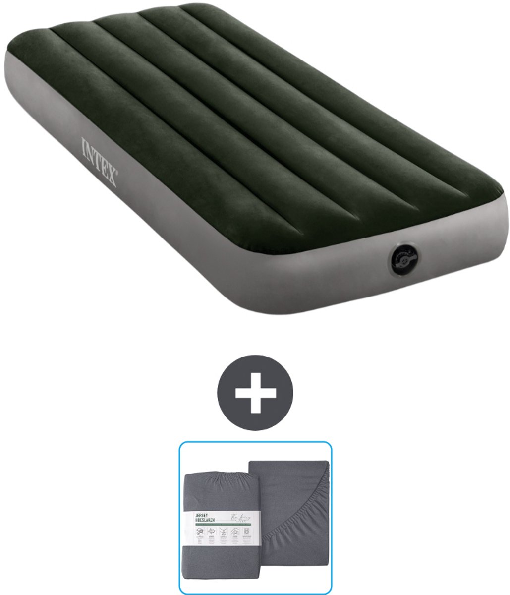 Intex Luchtbed - 1-Persoons - 76 x 191 x 25 cm - Groen - Inclusief en Hoeslaken