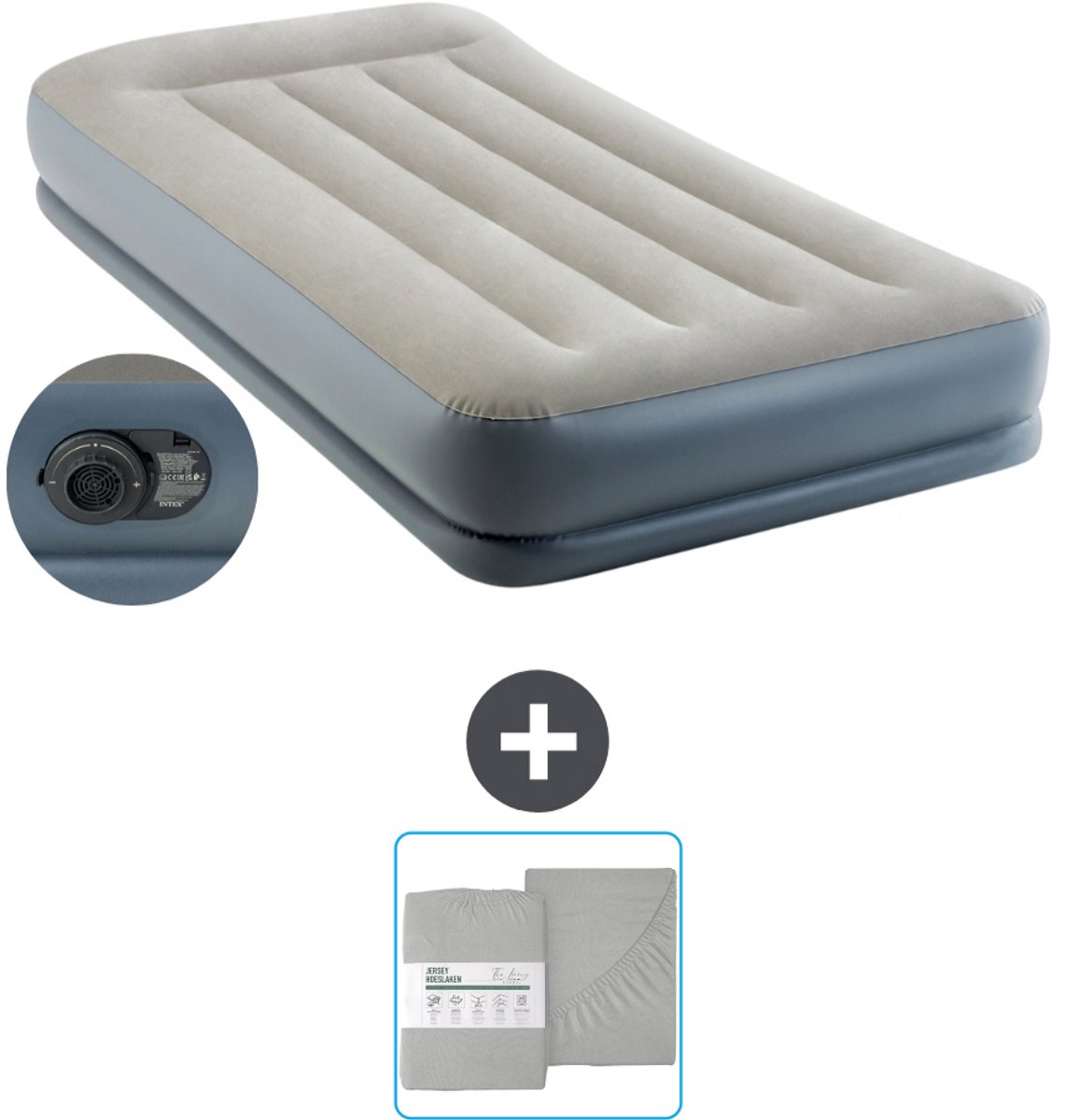 Intex Luchtbed - 1-Persoons - 99 x 191x 30 cm - Grijs - Inclusief pomp en Hoeslaken