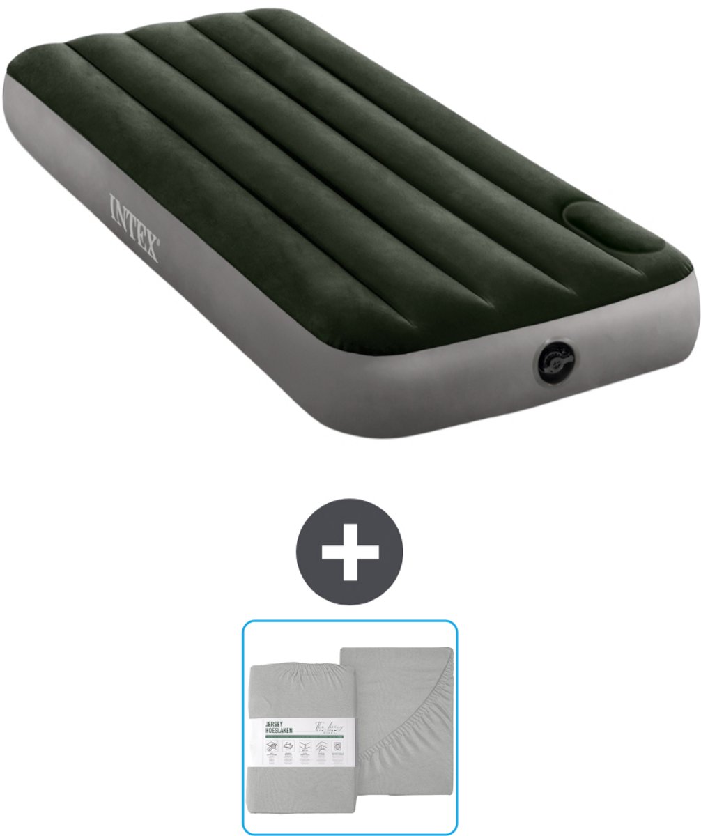Intex Luchtbed - 1-Persoons - 76 x 191 x 25 cm - Groen - Inclusief en Hoeslaken