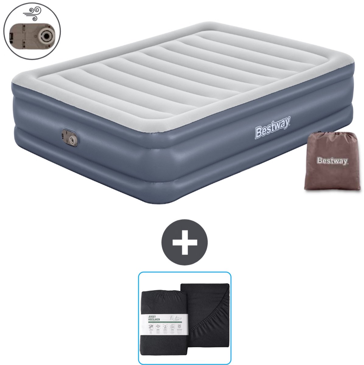 Bestway luchtbed - 2-Persoons - 152 x 203 x 51 cm - Grijs - Inclusief pomp en Hoeslaken