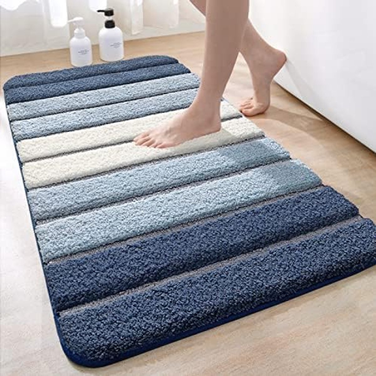 Antislip Badmat 60 x 110 cm, Absorberend Water, Machinewasbaar, Microvezel Badkamervloermat, Badkamer Accessoires, Blauw